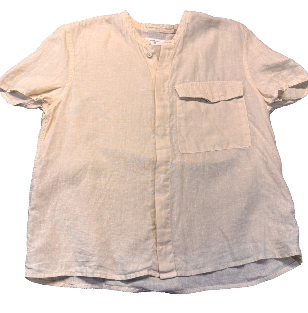 Billy Reid Women's Linen Collarless Short Sleeve Top XS Cream Button Placket